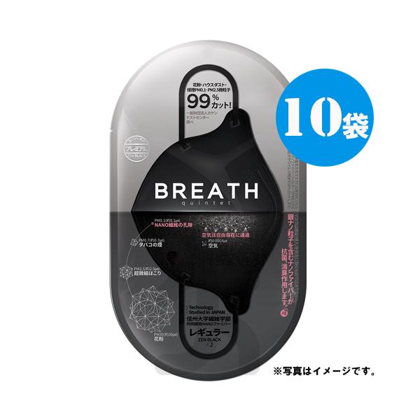 目玉商品 BREATH SILVER QUINTET MASK ブレスマスク レギュラーブラック10袋（1袋×2枚入・20枚）PM0.1〜PM2.5対応 ナノマスク ウイルス対策