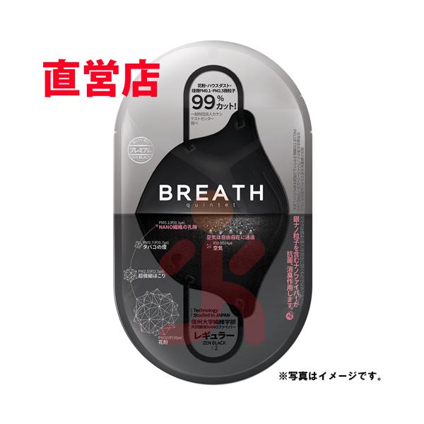目玉商品 BREATH SILVER QUINTET MASK ブレスマスク レギュラーブラック1袋（2枚入）PM0.1〜PM2.5対応 ナノマスク ウイルス対策