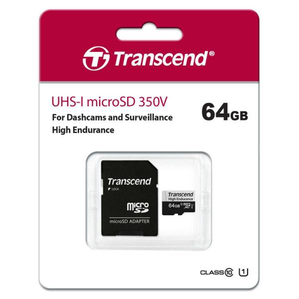 microSDカード ドライブレコーダー対応高耐久 64GB トランセンド TS64GUSD350V UHS-I U1 マイクロSDJANコード：760557843351■商品説明ドライブレコーダー、セキュリティカメラ、監視システム向けmi...