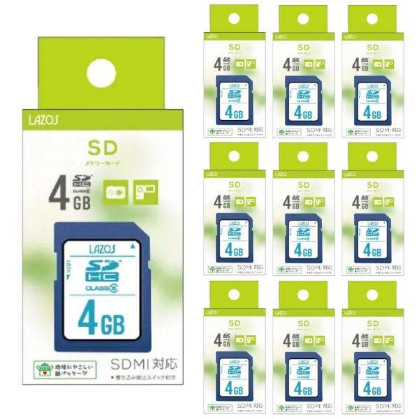 「10枚セット」 SDカード 4GB L-B4SDH6 LAZOS SDHCカード エスディー