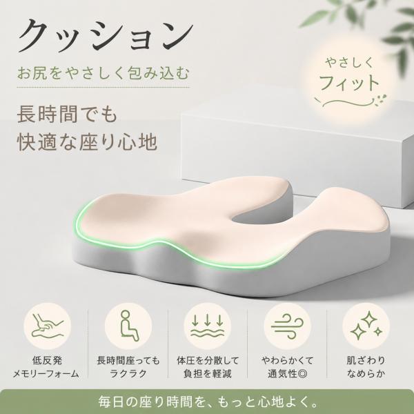 低反発 まくら クッション シート 車用 オフィス 座り心地 骨盤 腰 お尻 蒸れにくい 通気 サイズ調整 抗圧 長時間