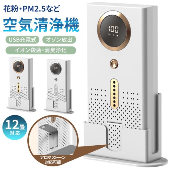 家庭用 空気清浄機 花粉対策 脱臭 PM2.5対応 小型 静音 ウイルス 卓上 12畳対応 加湿なし フィルター交換なし アロマストーン対応可能 USB充電式