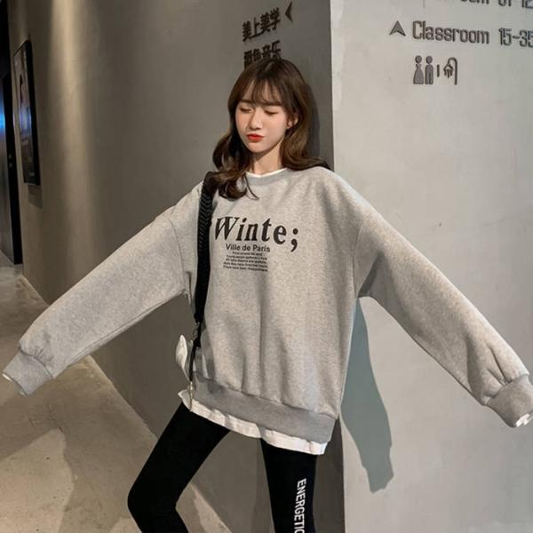 トレーナー 重ね着 裏起毛 スエット レディース 大きめ プルオーバー トップス 長袖 ゆったり 大きいサイズ ロングトレーナー チュニック 無地 シンプ