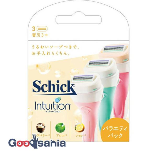 シック イントゥイション バラエティパック 替刃 3個入うるおいソープつきで、お手入れらくちん。ボディソープいらずでやさしくそれる。濡らすだけで、カミソリの動きをスムーズにし、肌にうるおいを与えるソープ(保湿成分配合)。スイングヘッドの4枚...
