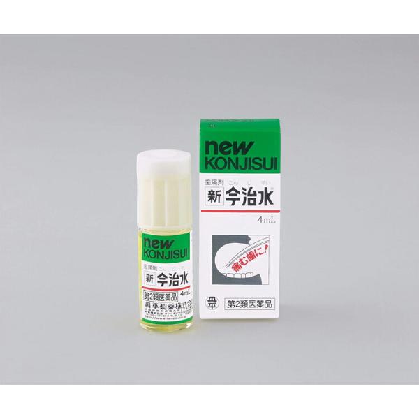 第2類医薬品 新今治水 4mL 歯痛薬 虫歯 浮歯 歯の根の痛み 鎮める歯痛、虫歯につけてすぐ効く液剤タイプの「新今治水」は、キャンフェニック処方(カンフル・フェノール・アルコールの配合)を応用してつくられた歯痛のお薬です。歯の痛いところに...