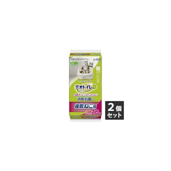 2個セット ユニ・チャーム デオトイレ 複数ねこ用 消臭・抗菌シート(16枚入)4520699632291