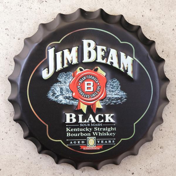 ジムビーム ビアーキャップ エンボスプレート JIM BEAM BLACK ブリキ看板 インテリア 王冠型 メタルサインプレート