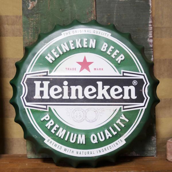 ハイネケン ビアーキャップ エンボスプレート Heineken ボトルキャップサイン インテリア 王冠サイン ブリキ看板  アメリカン雑貨