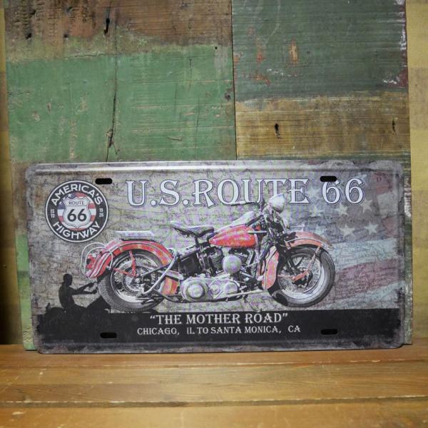 ルート66 ブリキ看板　ヴィンテージメタルプレート ルート66 アンティークメタルエンボスプレート U.S. ROUTE 66 ブリキ