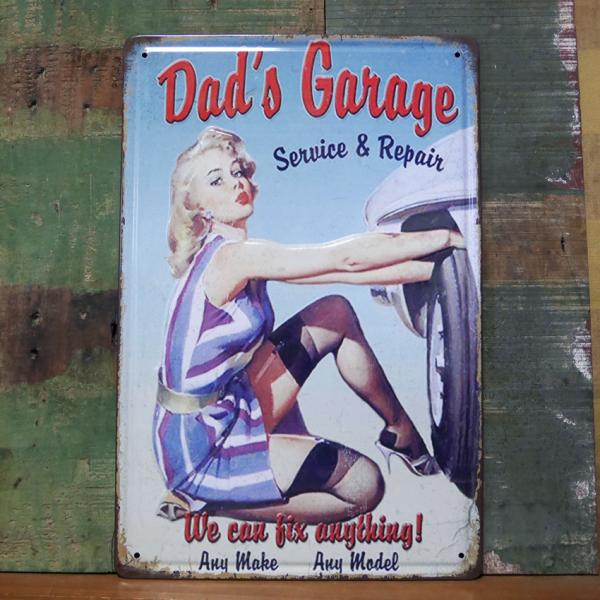 アンティーク 雑貨 50s ビンテージ Dad's ダッズ メニュー黒板 看板 アンティーク メタル エンボス プレート Dad's Garage ブリキ看板