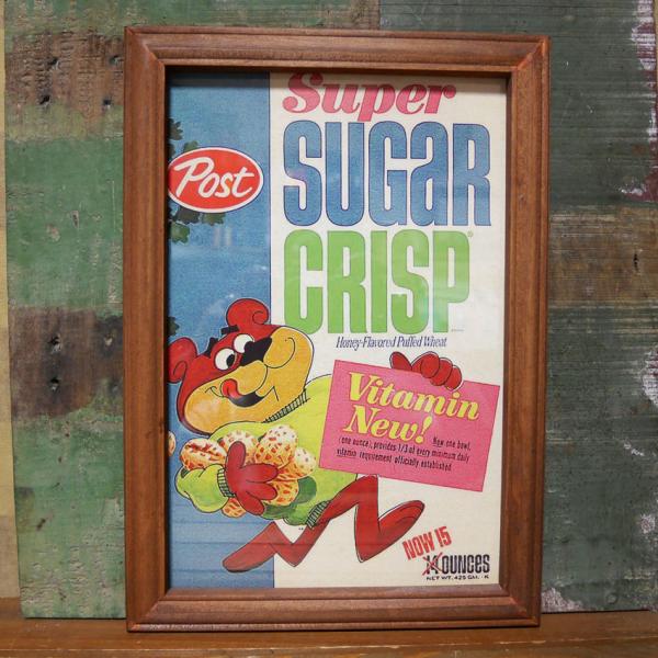 super sugar crisp インテリアピクチャー シュガーベア シリアル ヴィンテージ ポスター ウッデン フレーム スーパーシュガークリスプ POSTER