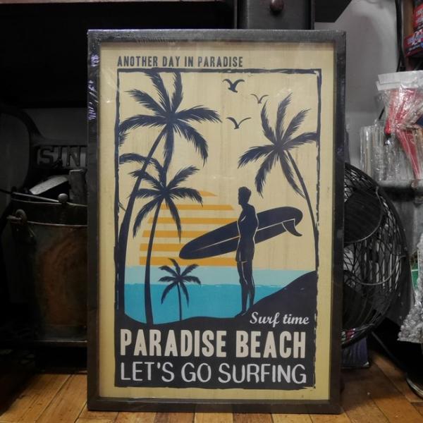 ウッドボード ハワイアン インテリア フレーム 木製看板 PARADISE BEACH