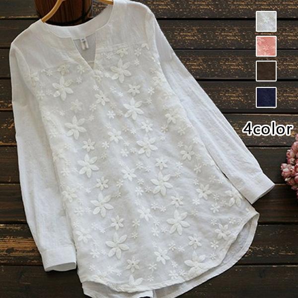 スキッパーシャツ レディース トップス フラワーデザイン 花柄 刺繍 かぶり 袖ボタン 切り替え カジュアルメール便のみ送料無料2 C Aultop 298 グッズタウン 通販 Yahoo ショッピング