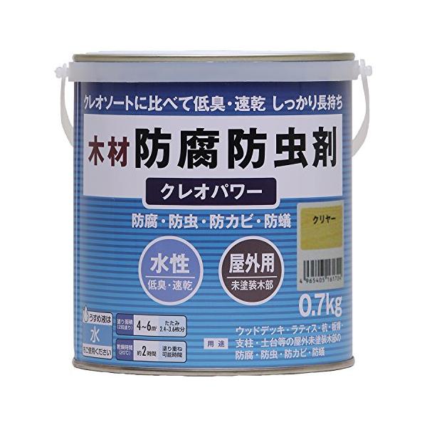 【ご購入後の当店からの連絡はご登録のメールアドレスに通知いたします。必ずご確認ください】【商品概要】カラー:クリヤー容量:0.7kg塗り面積(2回塗り):4~6m2(たたみ2.4~3.6枚分)乾燥時間(20℃):約2時間【商品説明】クレオソ...