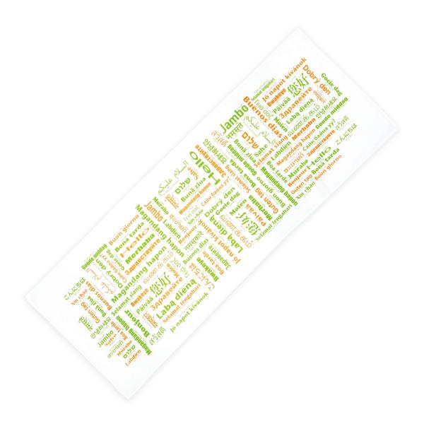 【ご購入後の当店からの連絡はご登録のメールアドレスに通知いたします。必ずご確認ください】【商品概要】【サイズ】900*350mm。 【素材】綿100％40言語の「こんにちは」が印刷されたてぬぐい。訪日外国人向け、 おみやげ プレゼント 贈答...