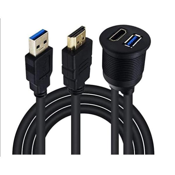 スズキ 新型ジムニー&シエラ 車用 hdmi&usb3.0 延長パネル 防水ケーブル ダッシュボードキッ(USB&HDMI) （1M）
