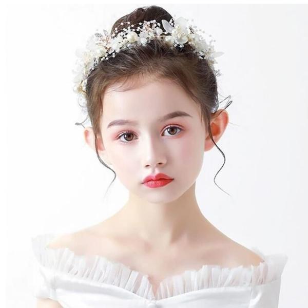 YFFSFDC 髪飾り カチューシャ フラワー ヘアバンド ヘッドドレス 女の子 花嫁 花冠 パール ウェディング パーティー 発表会 入学式 卒業式