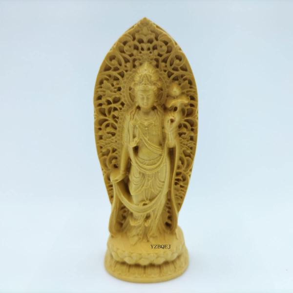 仏像 ミニ 勢至菩薩像 7cm 天然ツゲ木彫り 立像 木製仏像 仏教美術品 黄楊 柘植 仏像彫刻 ブッダ 縁起物 木彫りの仏像 (勢至菩薩像)