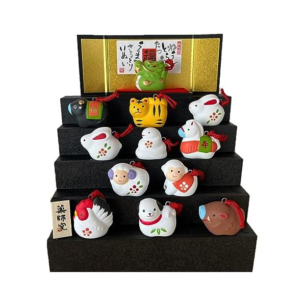 薬師窯(yakushigama) 干支 錦彩 招福 寿々 十二支 段飾り(土鈴・小