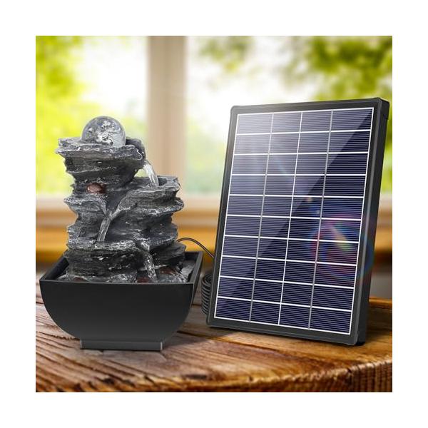 NFESOLAR ソーラー 噴水 ソーラーポンプ ミニ噴水 卓上噴水 ミニ滝 インテリア ガーデンDIY 太陽光充電 夜稼働無し 水循環 2way取り