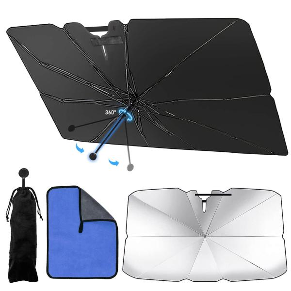 【ご購入後の当店からの連絡はご登録のメールアドレスに通知いたします。必ずご確認ください】【商品概要】??【傘式サンシェード有効的遮光遮熱&amp;内装劣化防止】傘面は6層ナノ高分子断熱材料を採用、外側はチタンシルバー接着剤がコーティングで、...