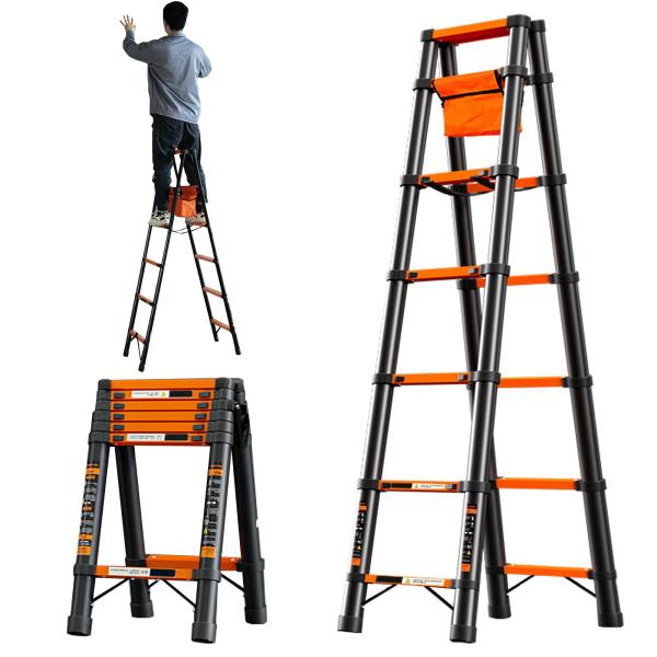 xixi-home 伸縮はしご 伸縮脚立 耐荷重150KG 1.4m 1.7m 2m コンパクト 軽量 自動ロック 自在移動 滑り止め付き ツールバッ