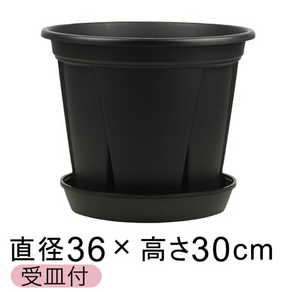 【受皿付】大型 植木鉢 スリット鉢 根っこつよし 12号 36cm ブラック 16リットル プラスチック 鉢 軽量 根が育つ