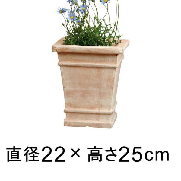 訳あり 横線入り 角 深型 素焼き鉢 テラコッタ 鉢 小 22cm 4リットル [of20]