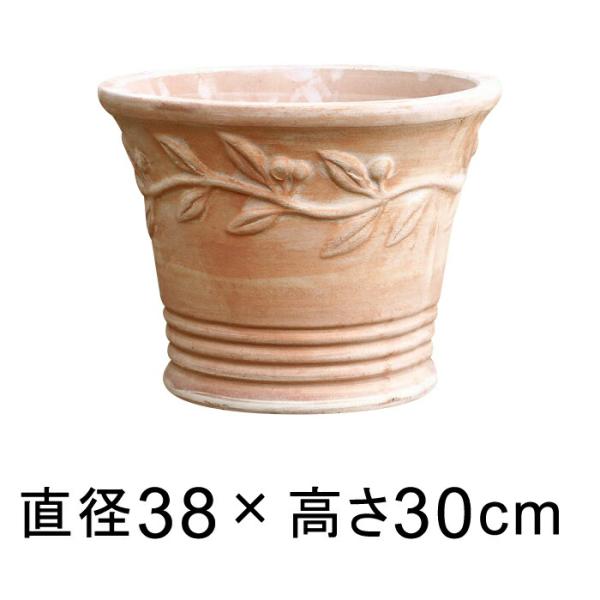 直径38cm　高さ30cm　口径33cm底直径27cm　内高さ27cm　内底直径22cm容量 ： 約 17リットル重さ ： 約 7.5kg色 ： 素焼き（白粉の部分あり）白粉の度合い・色ムラなど個体差がありますのでご理解ください底穴 ： 有