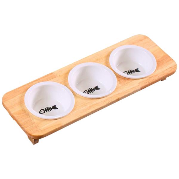 【専用】竹製　猫食器 フードボール　エサ入れ 食器スタンド　3個　多頭飼い　お皿 goovice_ya001