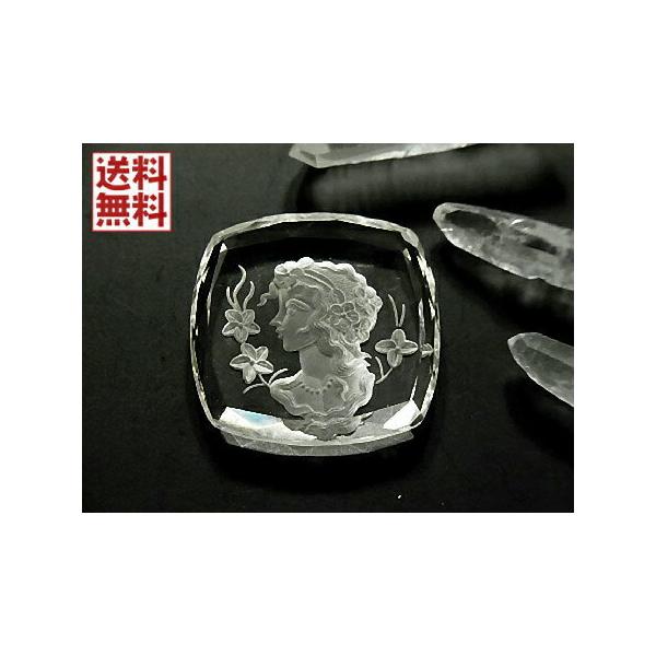 天然水晶 インタリオ 裏彫り ルース 高品質 クリスタルクォーツ　カービング 送料無料