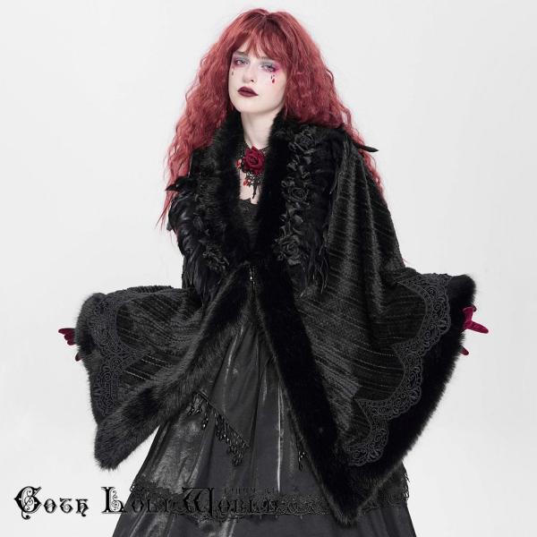 ゴスロリワールド CA053 ゴスロリ ファッション 薔薇＆羽 ロングケープ