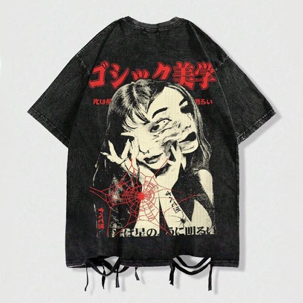当日発送 即納 パンク ロック カジュアル ゴシック美学 恐怖 ダメージ 半袖 Tシャツ トップス メンズ 男女兼用 原宿系 ホラー 大きいサイズ 個性的