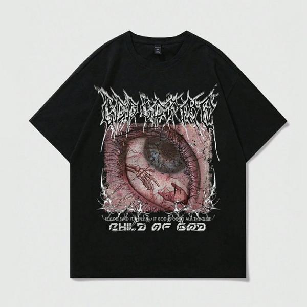 当日発送 即納 パンク ロック カジュアル ゴシック調 目プリント 恐怖 半袖 Tシャツ トップス メンズ 男女兼用 原宿系 ホラー 大きいサイズ 個性的