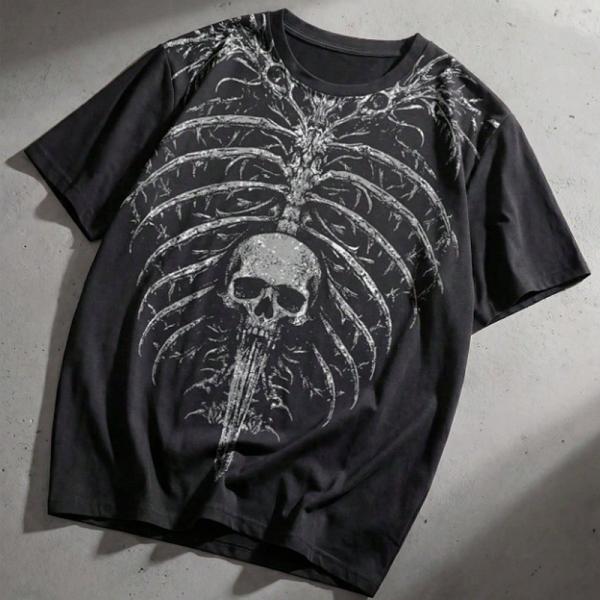 当日発送 即納 パンク ロック カジュアル 髑髏 スカル スケルトン プリント 半袖 Tシャツ トップス メンズ 男女兼用 原宿系 派手カワ 大きいサイズ