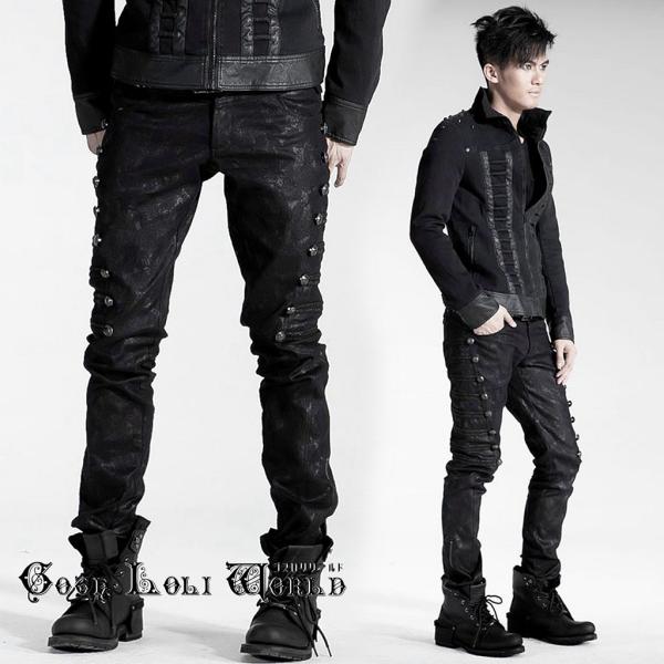 ゴスロリワールド K-136M-BK サイドボタンデザイン ロングパンツ 黒色 メンズ ゴシック ゴスロリ パンク ビジュアル系 V系