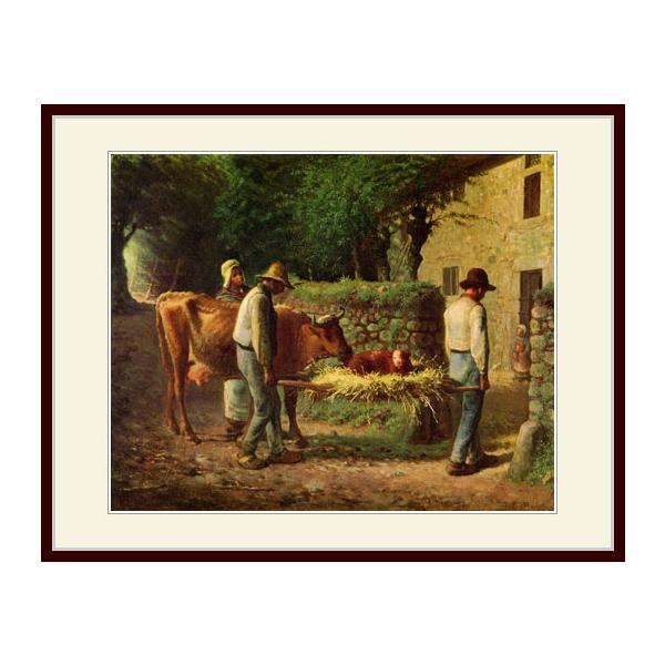 複製画・額縁付き・ミレー・「Peasants Bringing Home a Calf Born in the Fields」
