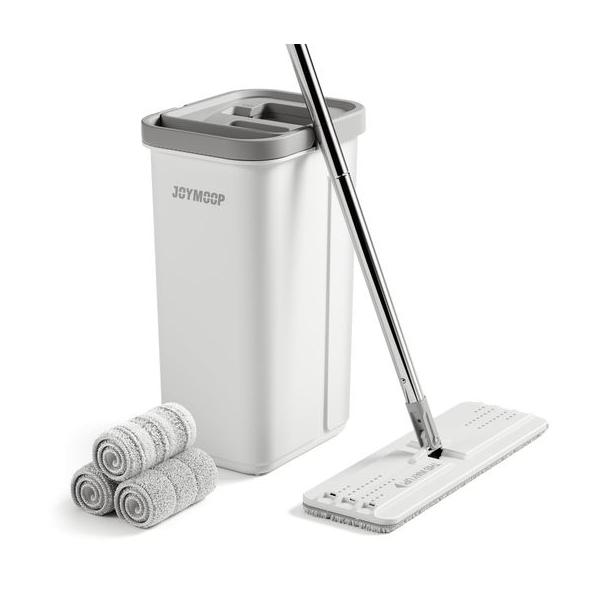 他サイト： JOYMOOPモップとバケツ絞り器セットハンズフリーフラットフロアモップとバケツ洗えるマイクロファイバーパッド3枚付き拭き掃除対の商品画像
