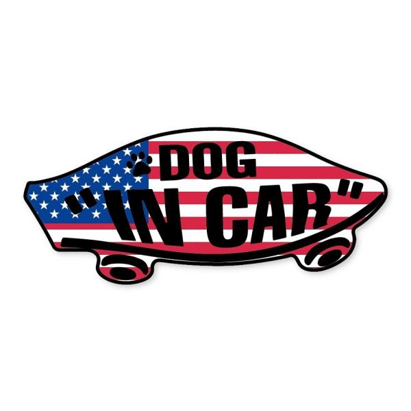 DOG IN CAR ステッカー アメリカ 国旗 VANS風 わんちゃんが乗ってます ドッグインカー USA 星条旗 ワンちゃん 犬 車 シール