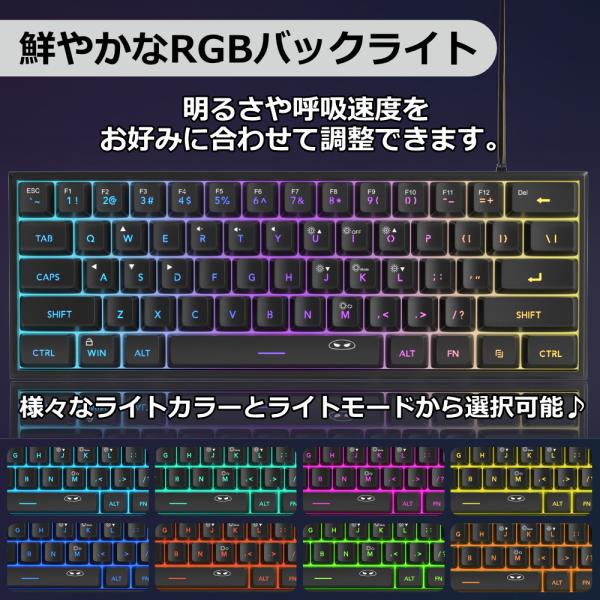 MageGee Mini 60%�Q�[�~���O�L�[�{�[�h RGB�o�b�N���C�g 61�L�[ TS91 �R���p�N�g�L�[�{�[�h ���� �R�X�p  �L���L�[�{�[�h US�z�� ���i�摜3
