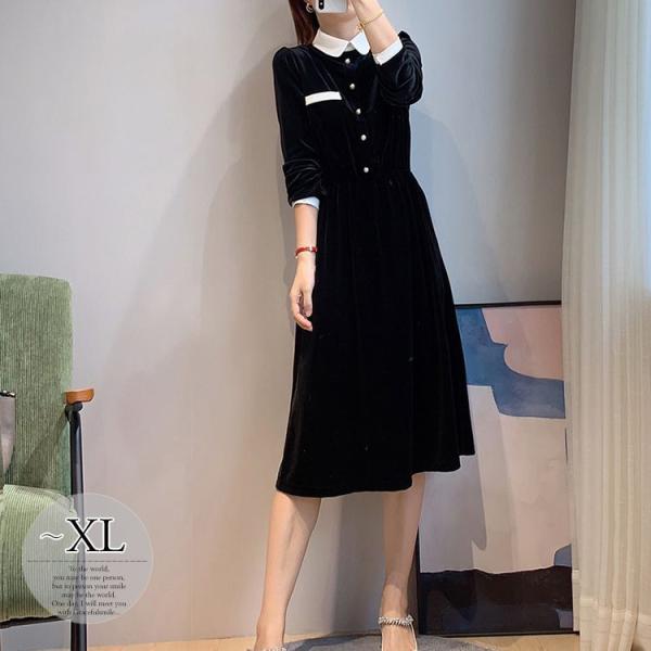 オンラインストアアウトレット 食事会 襟付き 膝下丈 美人 清楚 大人可愛い 可愛い 上品 ワンピース ボタン ベルベット ナチュラルコーデ ドライブ Eko43 デート ガーリー お出かけ Pwkx 大人気 App Tricar Sk