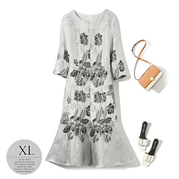 直接販売 長袖 花柄 大人スタイル 刺繍 休日 丸首 上品 ワンピース レディース リラックス ラウンドネック マーメイド ホワイト シック キラキラ イベント清楚 Rer64 Ecr1b 販促セール Www Jasonevlambios Com