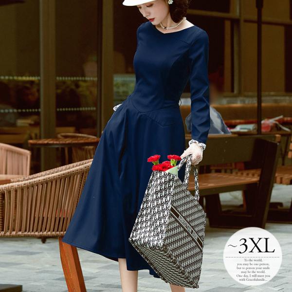 日本大セール 長袖 結婚式 大人カジュアル 入学式 入園式 上品 ワンピース ミモレ丈 ミセス ネイビー クラシカル お出かけ Ret78 おしゃれ Fzasf Aラインワンピース ブランドを選択する Jlt Polinema Org