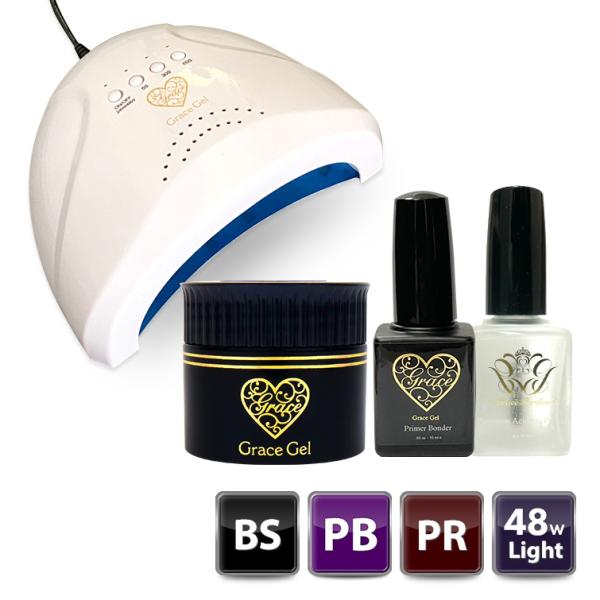 商品詳細商品名 ベース+アシッドレスプライマー+プライマーボンダー＋48Wライトセットセット内容 グレースジェルベース 15ml×1グレースジェル　プライマーボンダー15ml×1プレミアムアシッドレスプライマー15ml×148Wライト×1使...