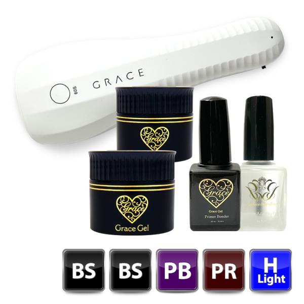 商品詳細商品名 ベース2個+アシッドレスプライマー+プライマーボンダー＋ハンディライトセットセット内容 グレースジェルベース 15ml×2グレースジェル　プライマーボンダー15ml×1プレミアムアシッドレスプライマー15ml×1ハンディライ...