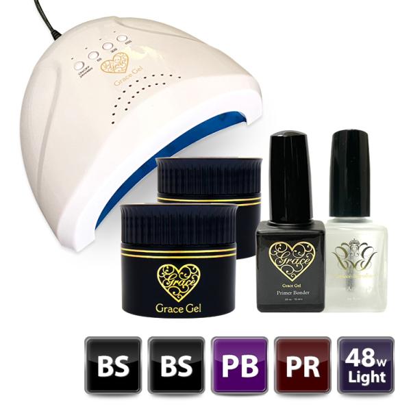 商品詳細商品名 ベース2個+アシッドレスプライマー+プライマーボンダー＋48Wライトセットセット内容 グレースジェルベース 15ml×2グレースジェル　プライマーボンダー15ml×1プレミアムアシッドレスプライマー15ml×148Wライトセ...
