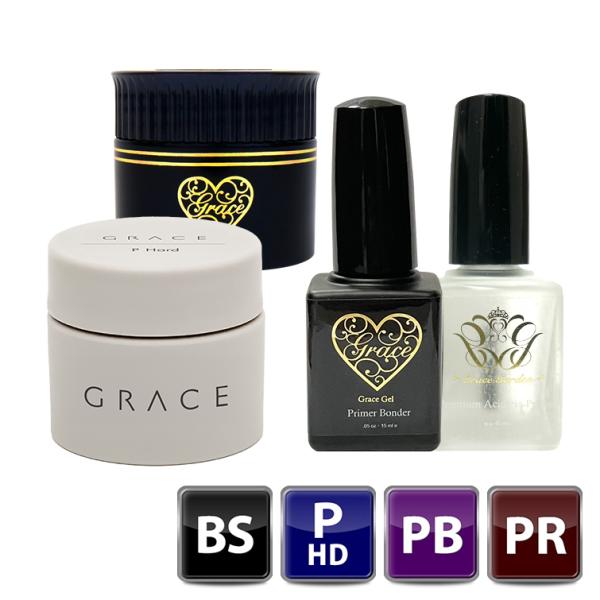 商品詳細商品名 ベース+Pハード+アシッドレスプライマー+プライマーボンダーセットセット内容 グレースジェルベース15ml×1Pハード 15ml×1グレースジェル　プライマーボンダー15ml×1プレミアムアシッドレスプライマー15ml×1使...
