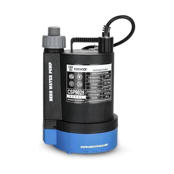 DEKOPRO 250W 水中ポンプ 排水ポンプ 最大吐出量9275L/H 底部入水式 電動ポンプ 最大揚程8.5M 強力 ポンプ 汚水 清水両用 50/60Hz共用 日本語取扱説明書 水耕栽