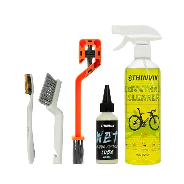 Thinvik 自転車 チェーン クリーナーセット チェーンオイル 自転車メンテナンスセット (500mlチェーン洗浄剤、60mlオイルとブラシツール3本付き) チェーン、チェ