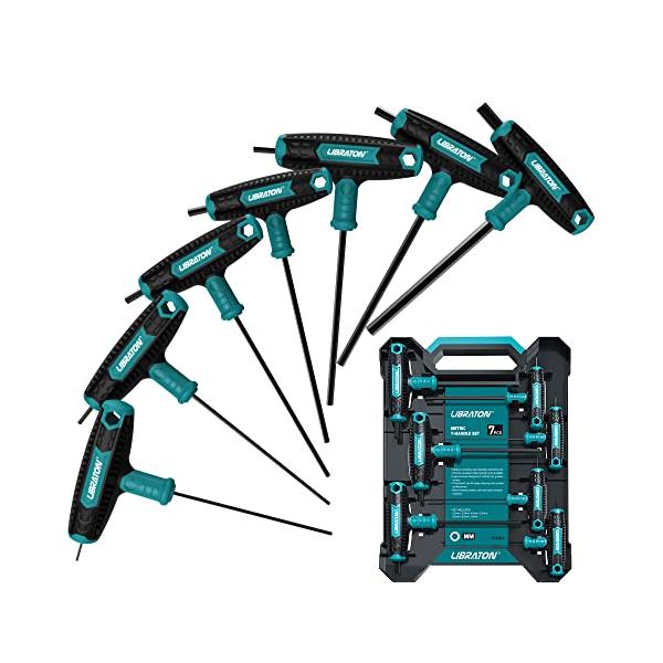 LIBRATON T型六角レンチセット 7本組 ハンドル六角棒レンチ 2.5mm-10mm 車 バイク修理工具 収納トレー付き